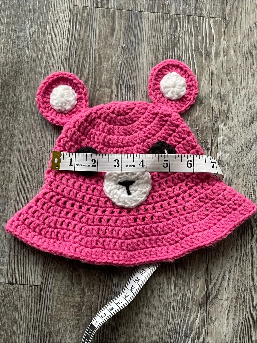 Kids Crochet Bear Bucket Hat - Pink Infant 6-12 months - Handmade